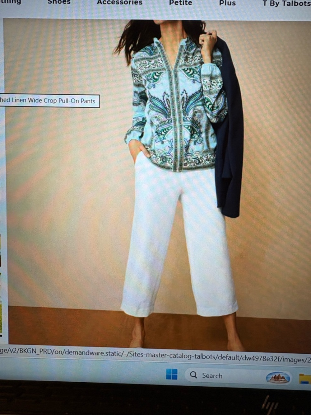Washed linen wide crop pull on pants